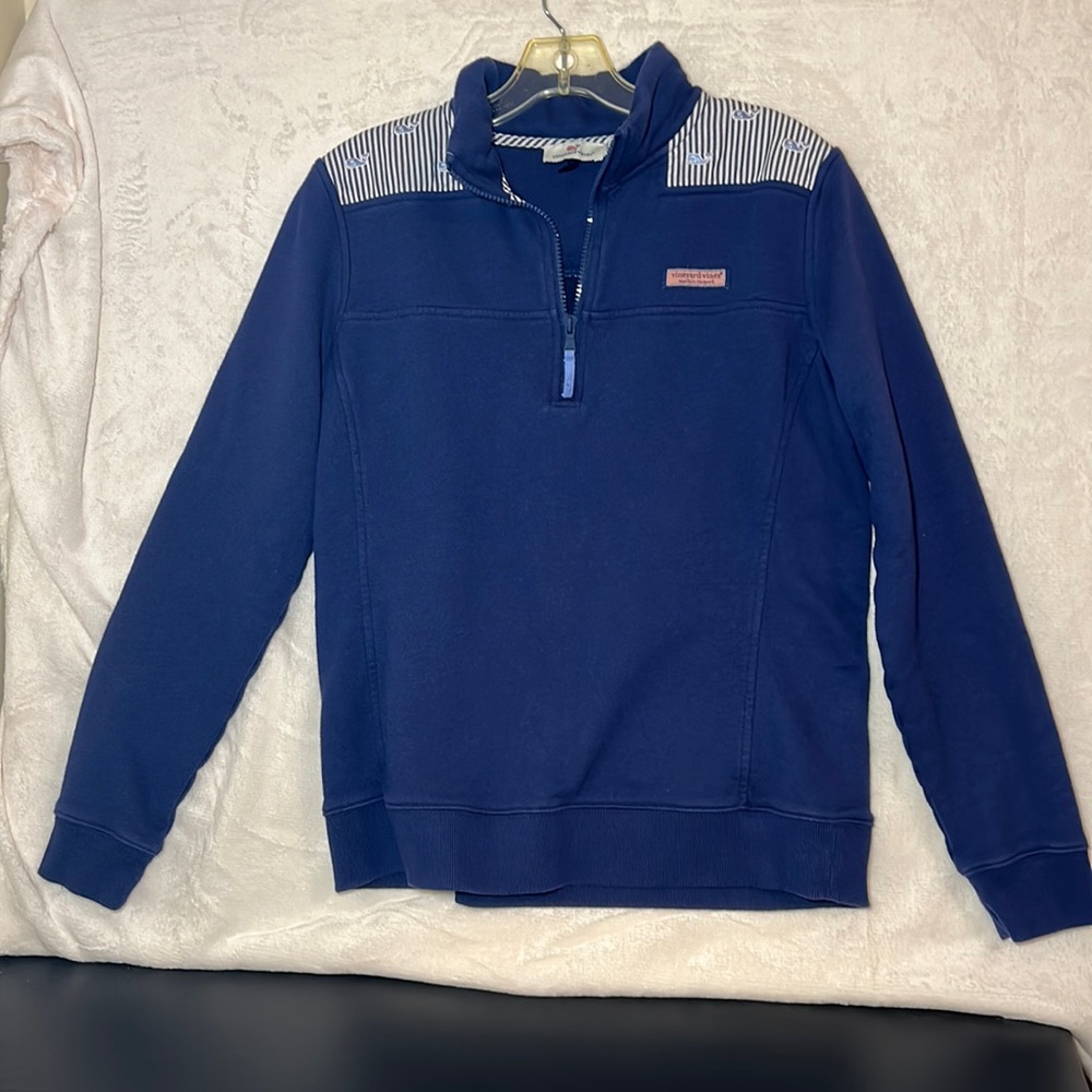 Navy Blue Vineyard Vines Size Medium Quarter Zip Pullover Light Blue Whales